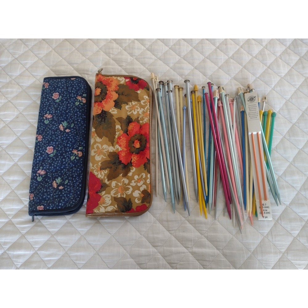 Vtg Knitting Needle Case Lot Of 23 Mixed Sz Craft Supply 70s 80s Floral
